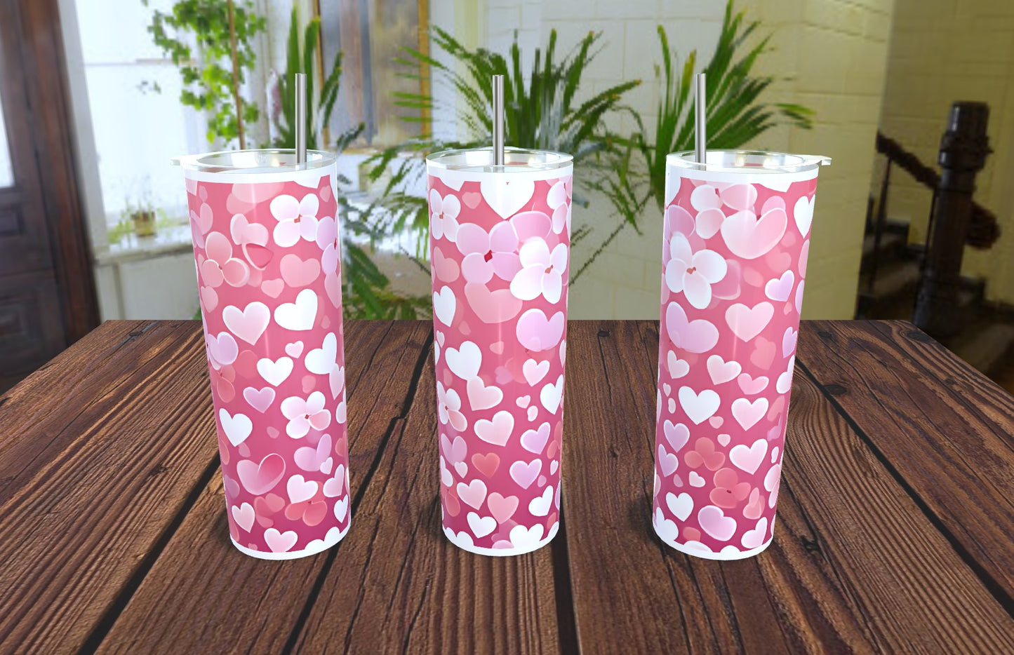 20oz Valentine's Multi Hearts Pattern- Pink Tumbler