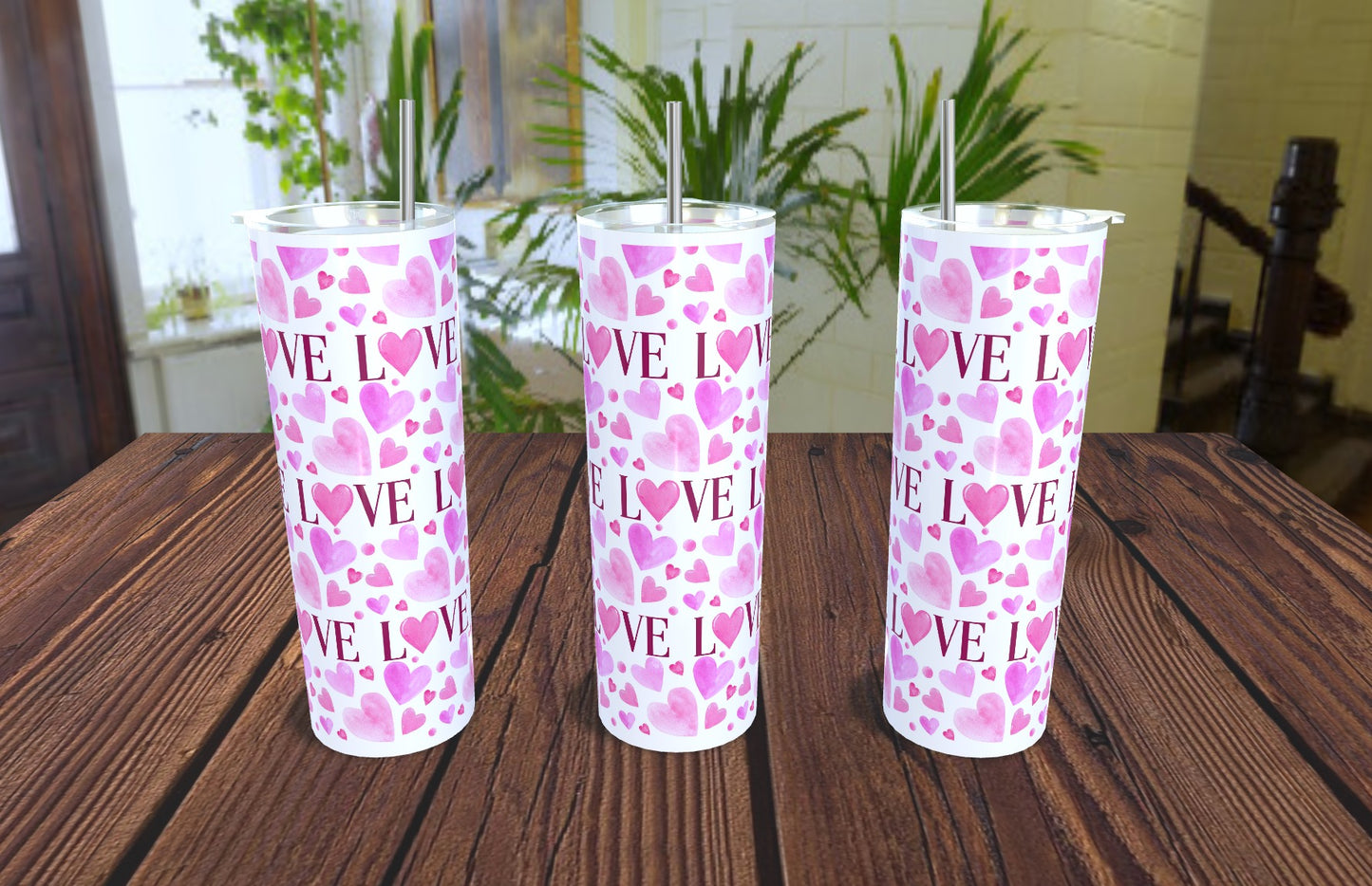 20oz Valentine's Love Hearts Pattern Tumbler