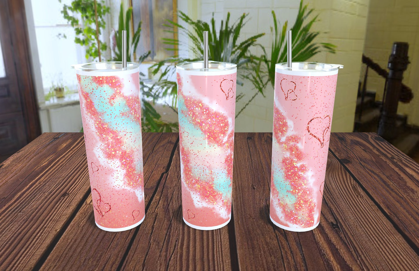 20oz Valentines Sand Art- Pink Tumbler