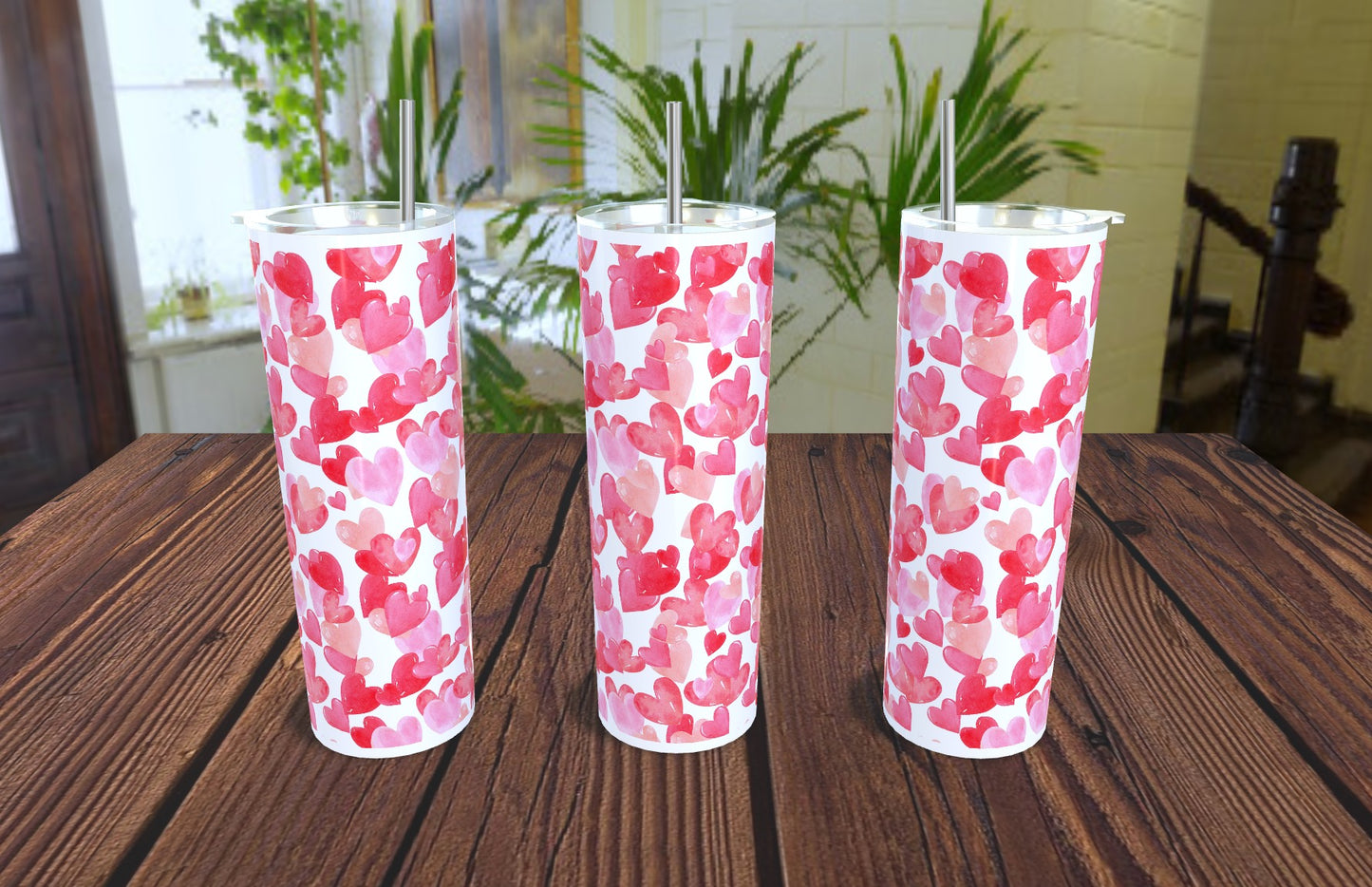 20oz Valentine's Hearts Pattern- Pink/Red Tumbler