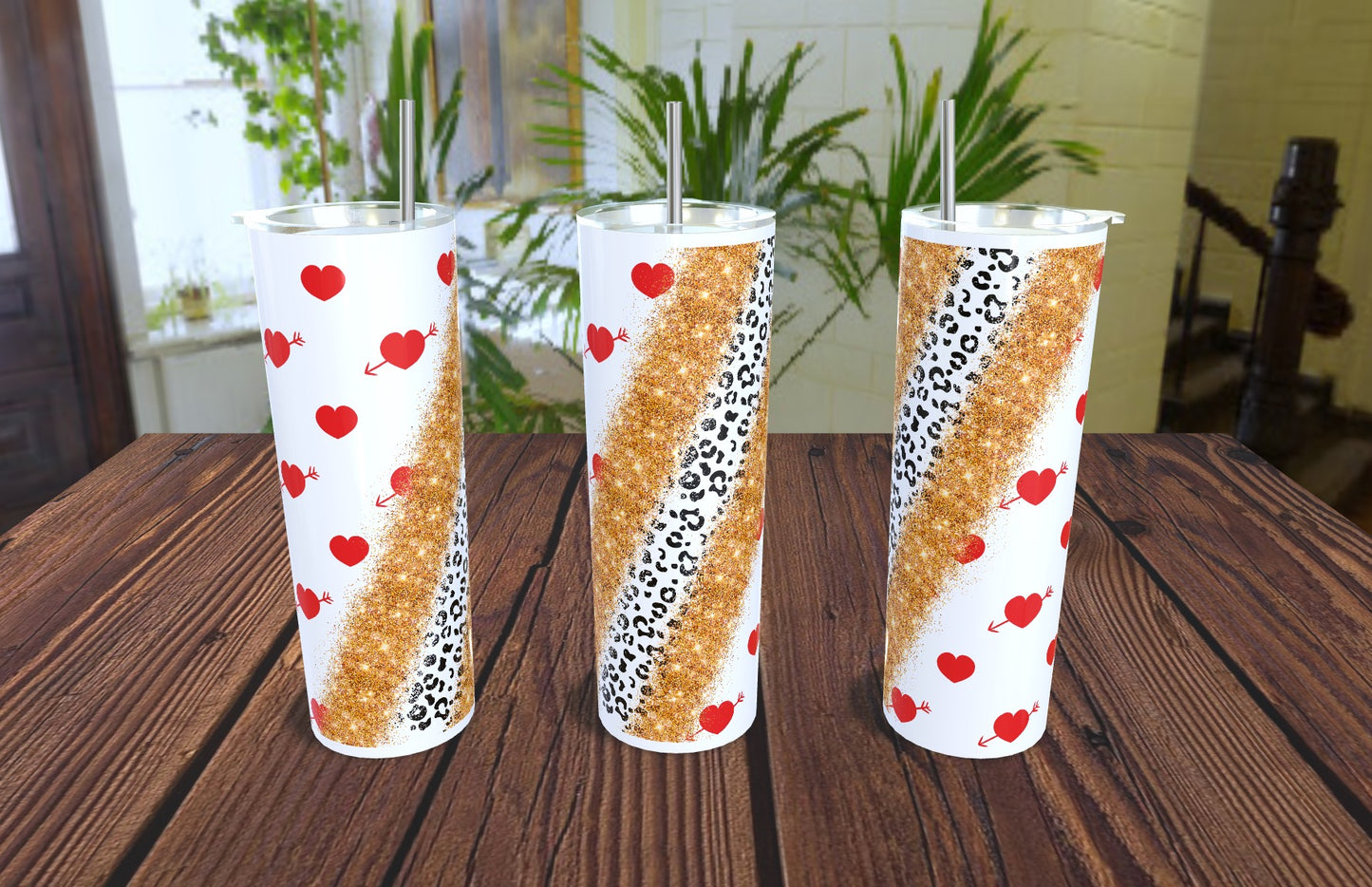 20oz Valentine's Red Hearts Glitter Tumbler