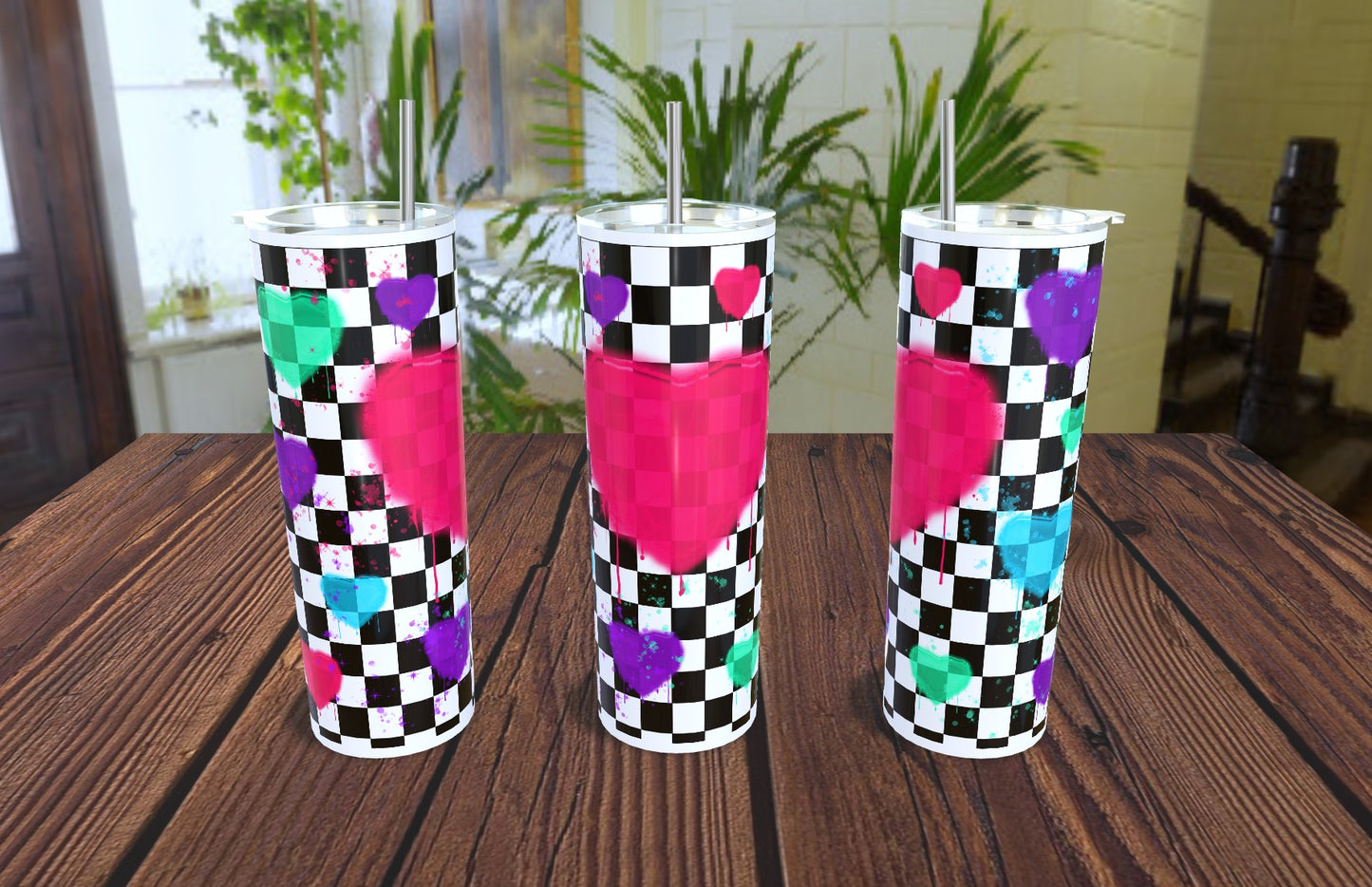 20oz Valentine's Checkered Hearts Tumbler