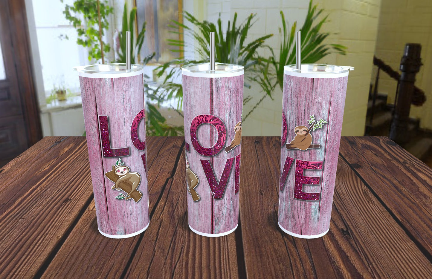 20oz Valentine's Cute Sloth Love Tumbler