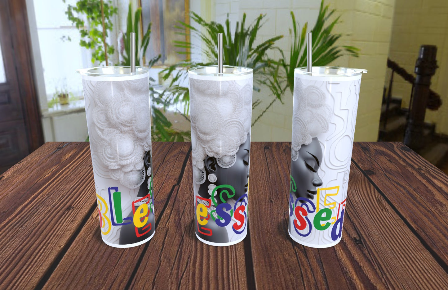 20oz Black Woman Blessed White Tumbler