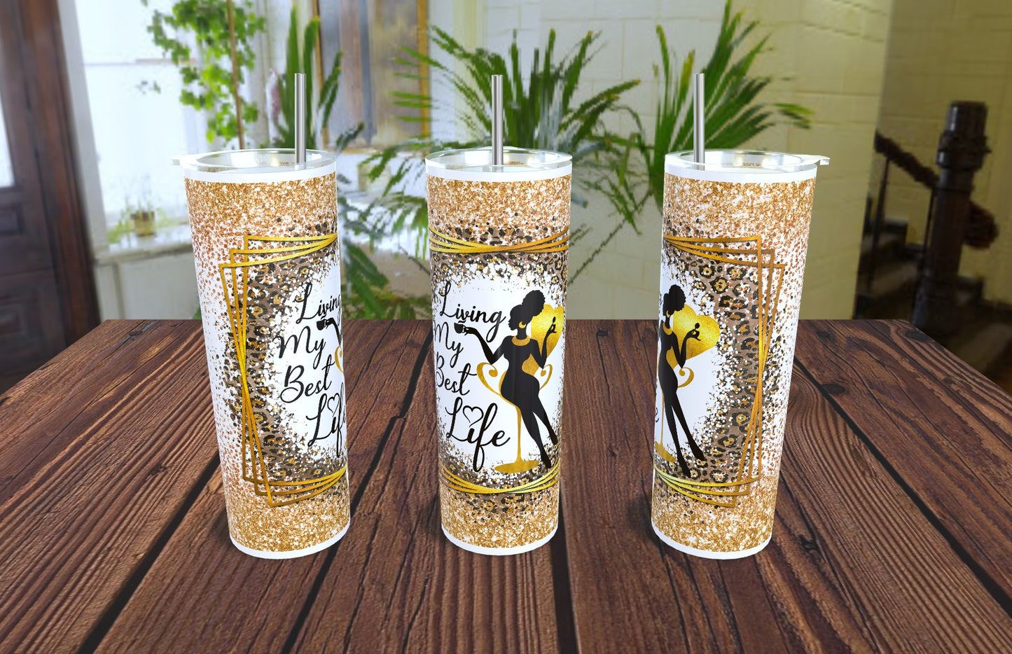 20oz. 'Living My Best Life' Glitter Tumbler
