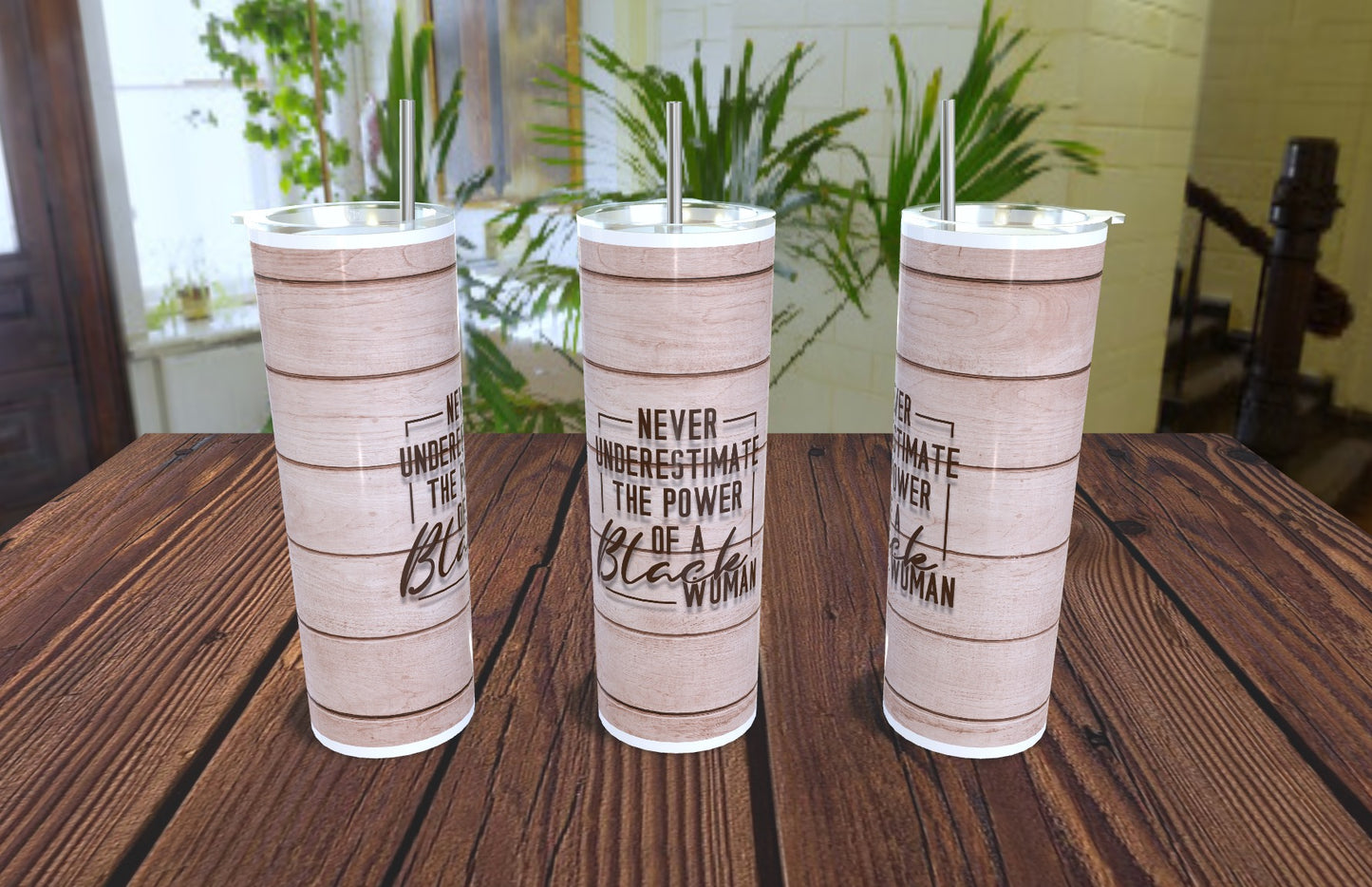 20oz. Black Woman Power Wood Panel Tumbler