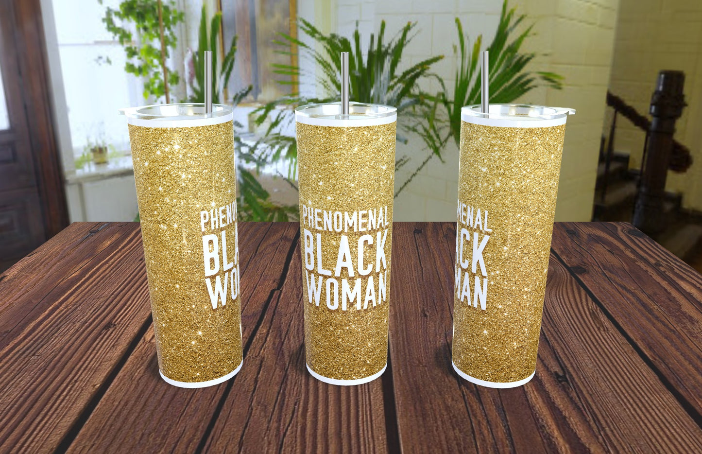 20oz. 'Phenomenal Black Woman' Gold Glitter Tumbler