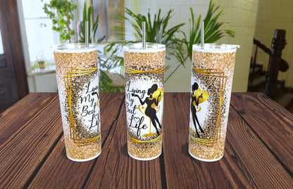 20oz. 'Living My Best Life' Glitter Tumbler
