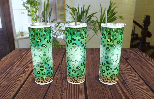20oz St. Pat's Leopard Clover Print Tumbler 2