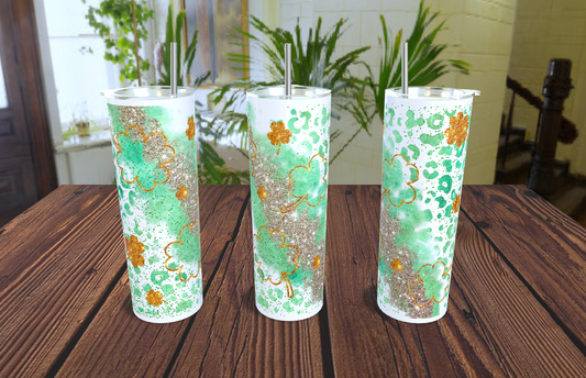 20oz St. Pat's Glitter Agate With Leopard Print Tumbler