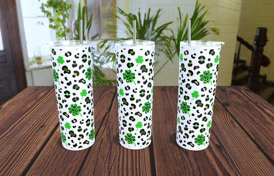 20oz. St. Pat's Leopard/Clover Print Tumbler