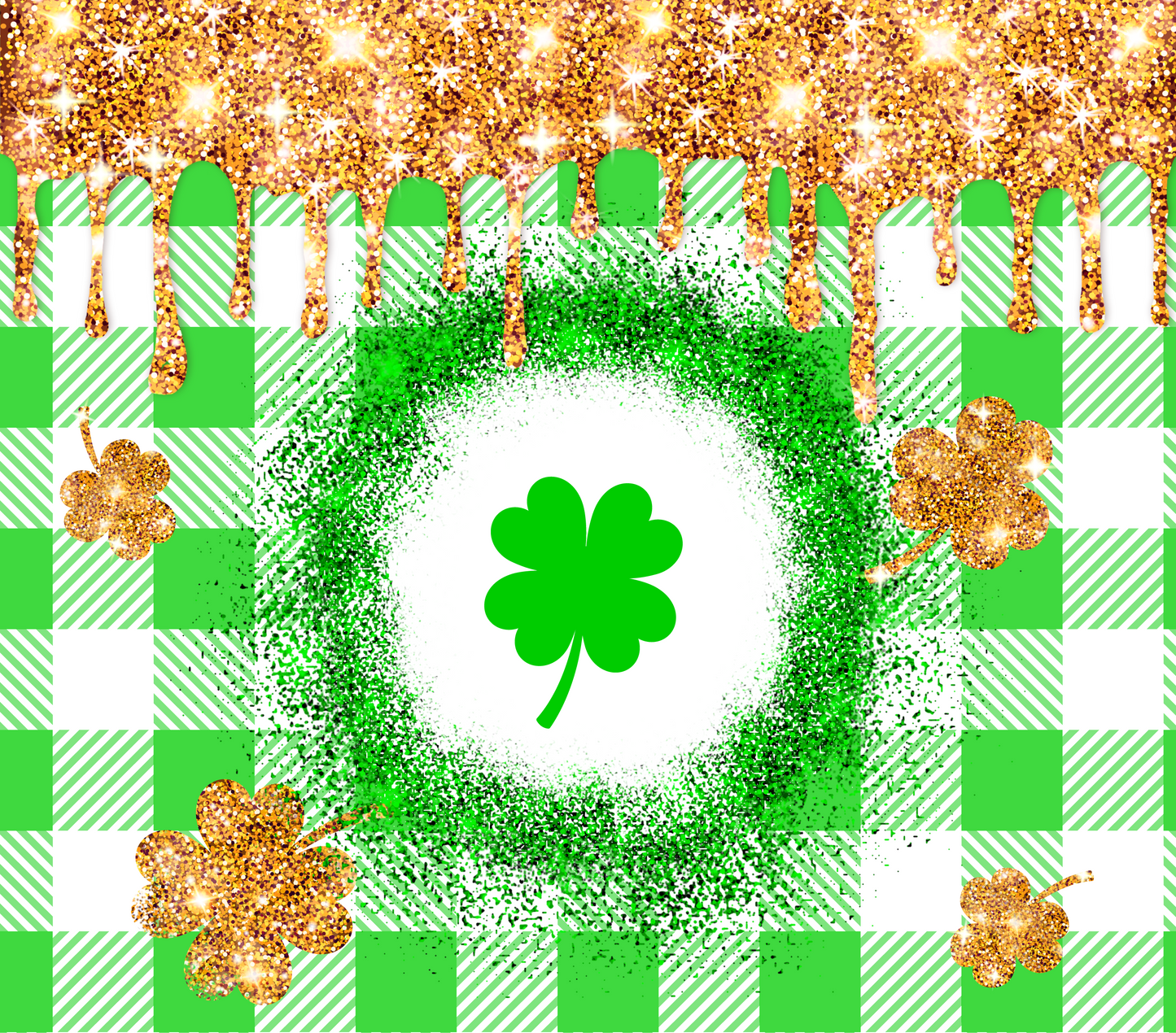 20oz. St. Pat's Green Plaid Glitter Drip Tumbler