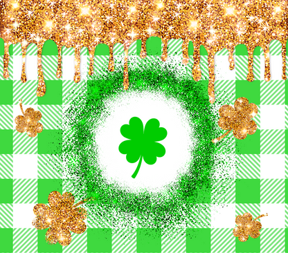 20oz. St. Pat's Green Plaid Glitter Drip Tumbler
